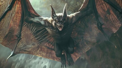 In some depictions, vampires may possess physical characteristics reminiscent of bats, such as pointed ears, wings, or the ability to transform into a bat-like creature - obrazy, fototapety, plakaty