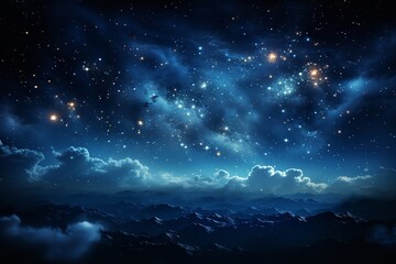 Breathtaking photo of a night sky filled with stars and clouds over a mountain range. The stars are...