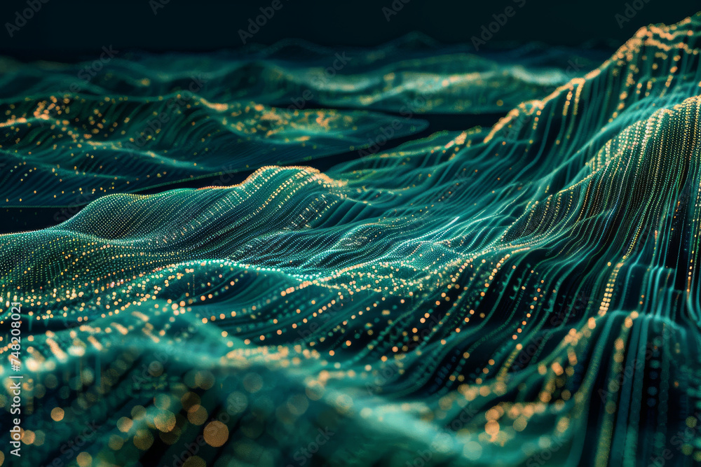 Poster a computer generated image of a green and gold wave