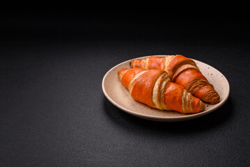 Delicious fresh, crispy French croissants with sweet filling
