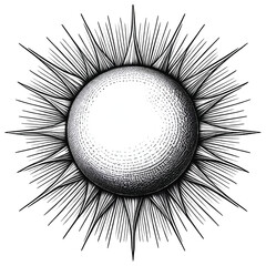 Sun Monochrome ink sketch vector drawing, engraving style vector illustration