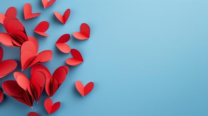 Red Paper Hearts on Blue Background