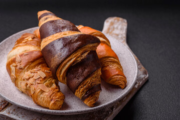 Delicious fresh, crispy French croissants with sweet filling
