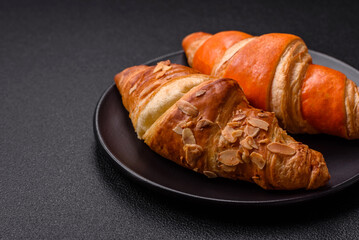 Delicious fresh, crispy French croissants with sweet filling