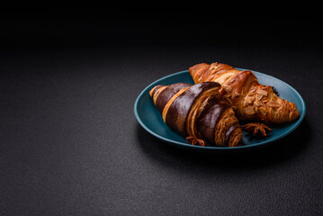 Delicious fresh, crispy French croissants with sweet filling