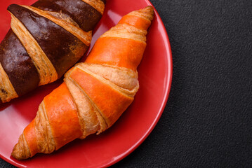 Delicious fresh, crispy French croissants with sweet filling