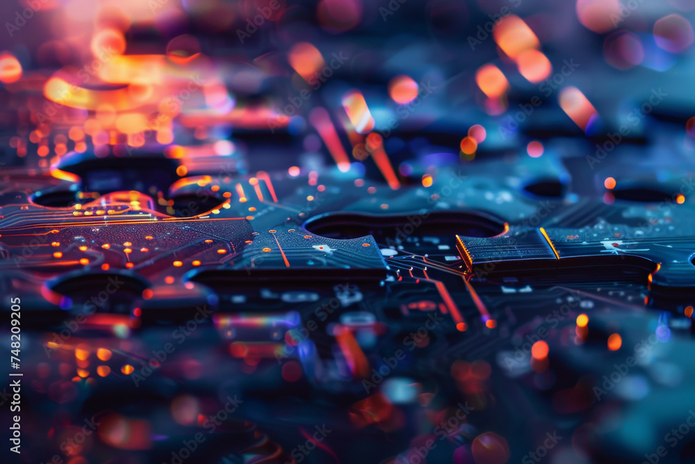 Poster a close up of a circuit board with a hole in the middle