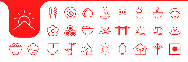 japan minimalist line icon set collection design vector - obrazy, fototapety, plakaty