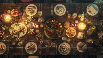 Foto op Plexiglas  Celebration of ramadan with a wonderful table full of meals and drinks arabic muslim culture  © supachai