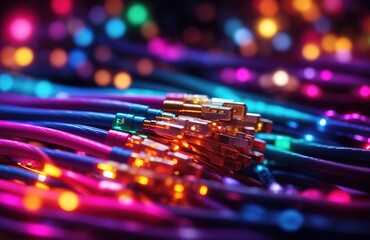 Fototapeta premium Coloured electric cables and led, optical fiber