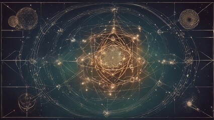  Sacred geometry symbols and elements background. Cosmic universe bing bang alchemy 