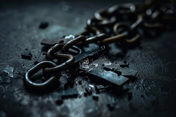A close up of a broken chain with a key in it