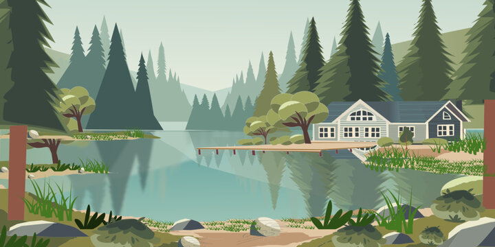 Beautiful Cotage  Vector Illustration with Beautiful View