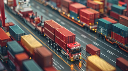 Create an artwork depicting the efficient movement of goods in a logistics network - obrazy, fototapety, plakaty