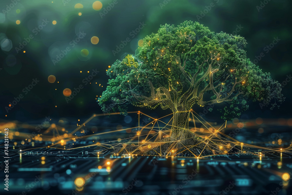 Poster A computer generated image of a tree on a circuit board