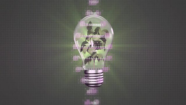 Animation of dna strand over lightbulb with plant