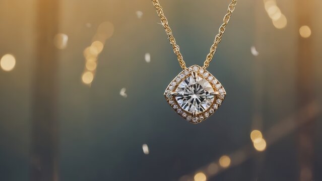 Closeup gold necklace with diamonds, photoshoot