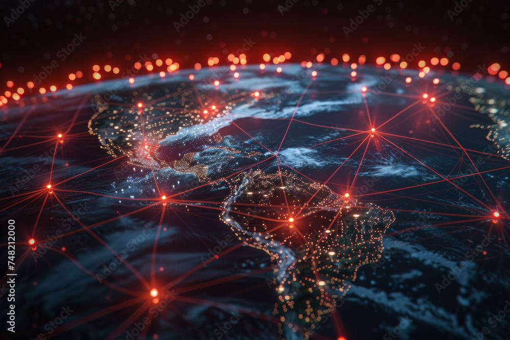 Poster A computer generated image of the earth with red lines