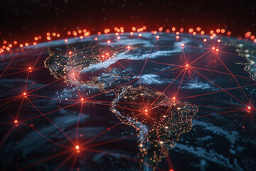 Obraz premium A computer generated image of the earth with red lines