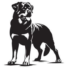 Vintage Retro Styled Vector German Rottweiler Silhouette Black and White - illustration