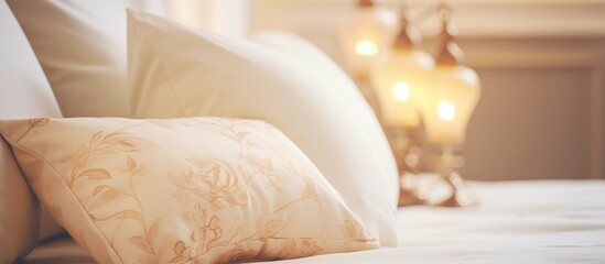 This close-up showcases a bed adorned with crisp white sheets and pillows, creating a clean and inviting sleeping space. The vintage light filter adds a warm ambiance to the bedroom interior.