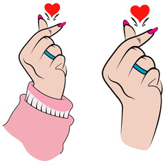 Korean finger heart, Hand drawn finger heart, Korean symbol hand heart, Love finger heart korean gesture korea logo icon, korean love finger vector design