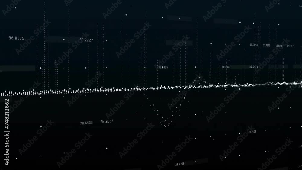 Poster animation of financial data processing over black background
