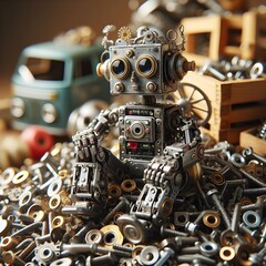 Fototapeta premium Steampunk Robot in a Workshop
