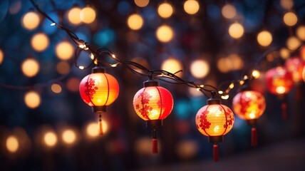 Chinese lamp garland on a blurred background