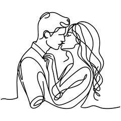 Continuous one line drawing of loving couple, vector