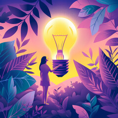 Sustainable Glow: European Woman with Nature's Light
