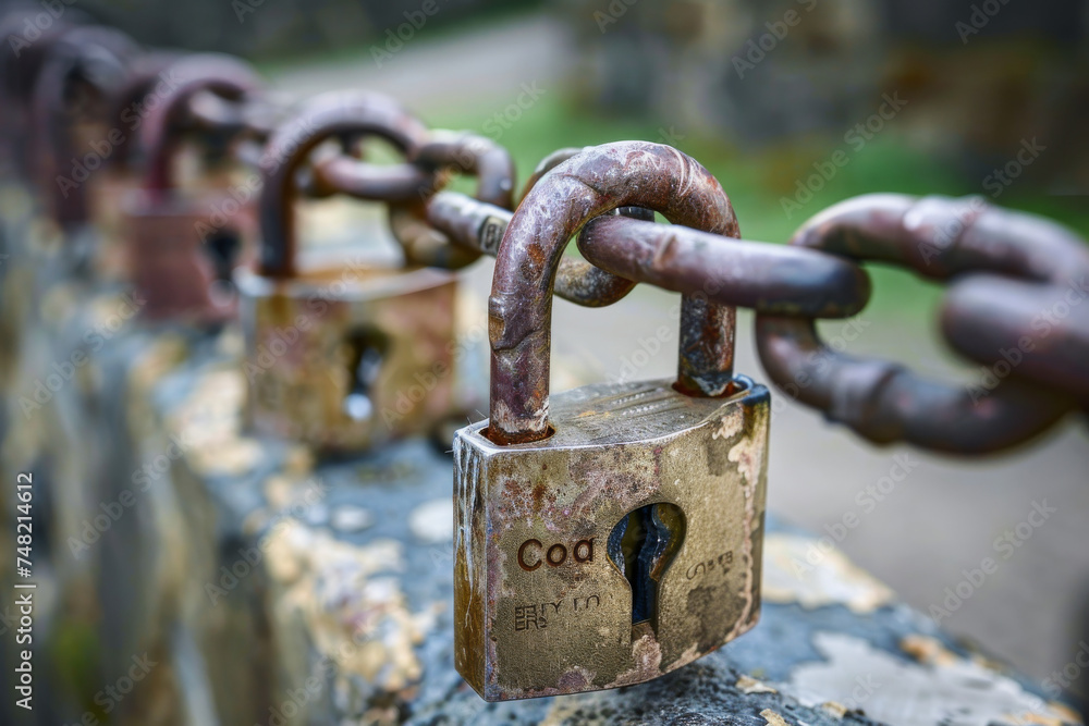 Poster a rusty padlock with the word cod on it