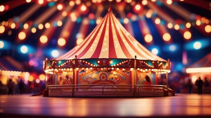 Carnival tent with round arena scene, amusement show