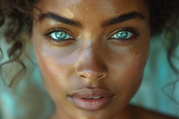 A close-up portrait of an African or African American woman with beautiful eyes looking into the camera
