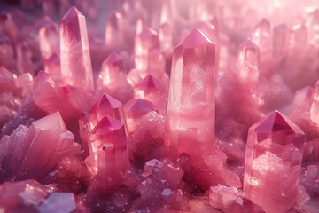 A macro photograph of a pink quartz crystal, showcasing its raw beauty and spiritual energy.