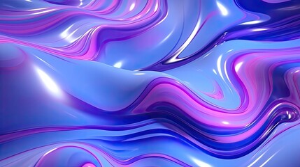 Blue and purple waves of liquid. Abstract background. 3D rendering 