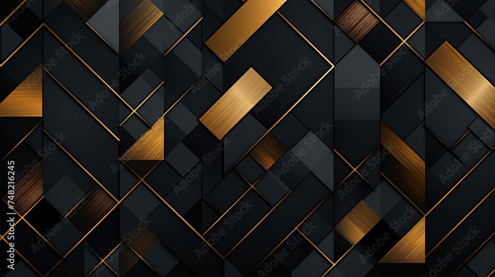 Poster black and gold geometric shapes. abstract background with squares and rectangles. 3d illustration.