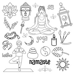 Collection of hand drawn yoga outline
