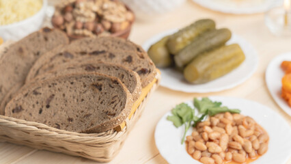 Pickled cucumbers on plate, Lenten food concept, Orthodox Lent.