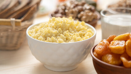 millet porridge in a white plate