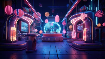 Papier Peint photo Magasin de musique Welcome to the future of retail! This stunning 3D rendering of a futuristic shopping mall shows off the latest in retail technology.