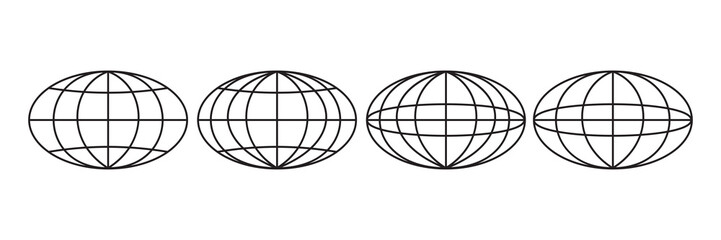 Globe icon. World vector set. Earth wide globe sign. Planet symbol flatten. Black isolated flat globe icons set on white background.