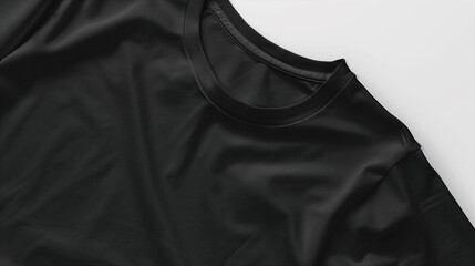 High-resolution close-up of a blank black t-shirt on a white background.
