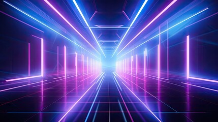 Fototapeta premium Immerse yourself in a mesmerizing journey through a futuristic realm, where vibrant neon lights illuminate the path ahead.