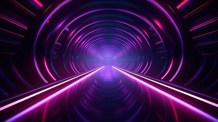 3D rendering. Futuristic sci-fi tunnel with glowing neon lights. Abstract background.