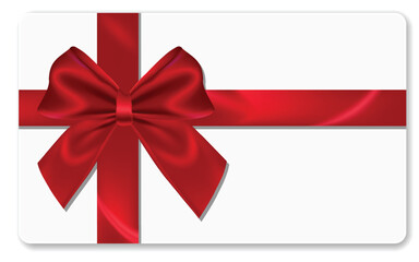 Gift card template with red bow and ribbon vector illustration