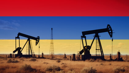Fototapeta na wymiar Armenia oil industry .Crude oil and petroleum concept. Armenia flag background