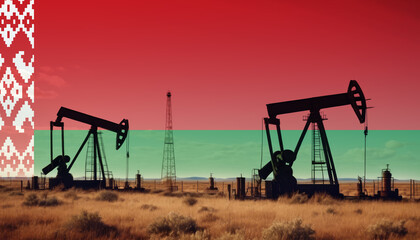 Belarus oil industry .Crude oil and petroleum concept. Belarus flag background