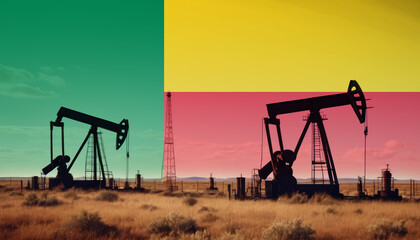 Fototapeta premium Benin oil industry .Crude oil and petroleum concept. Benin flag background