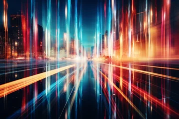 Foto auf Acrylglas City road lights at night, highway traffic with motion lights, abstract blurred image © Natali9yarova